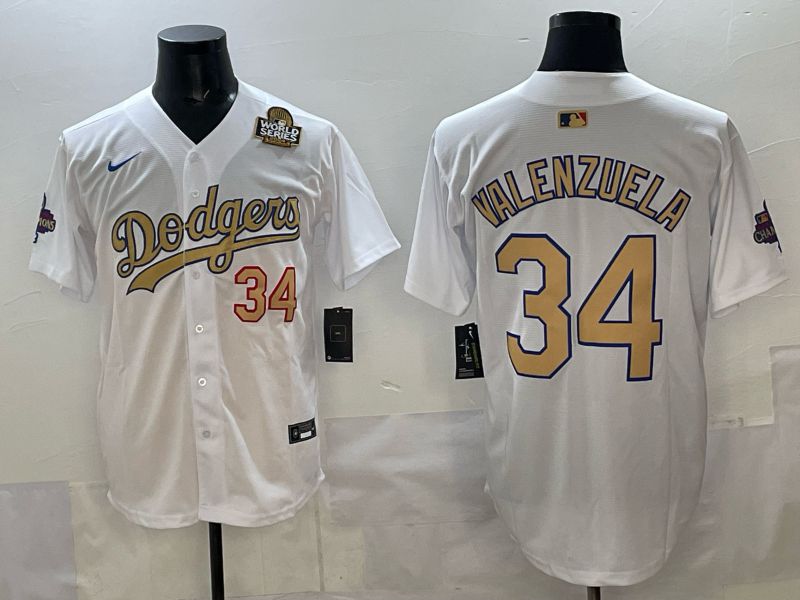 Men Los Angeles Dodgers #34 Valenzuela White Gold Game Nike 2025 MLB Jersey style 03->chicago cubs->MLB Jersey